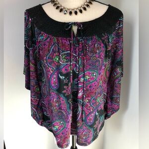 Studio Y Vibrant Magenta Butterfly Sleeve Blouse Top Large